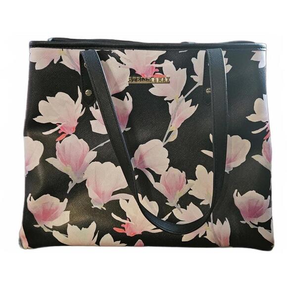 Handbags - Stella & Max Tulip Tree Black Floral Print Large Leather Tote Hand Bag